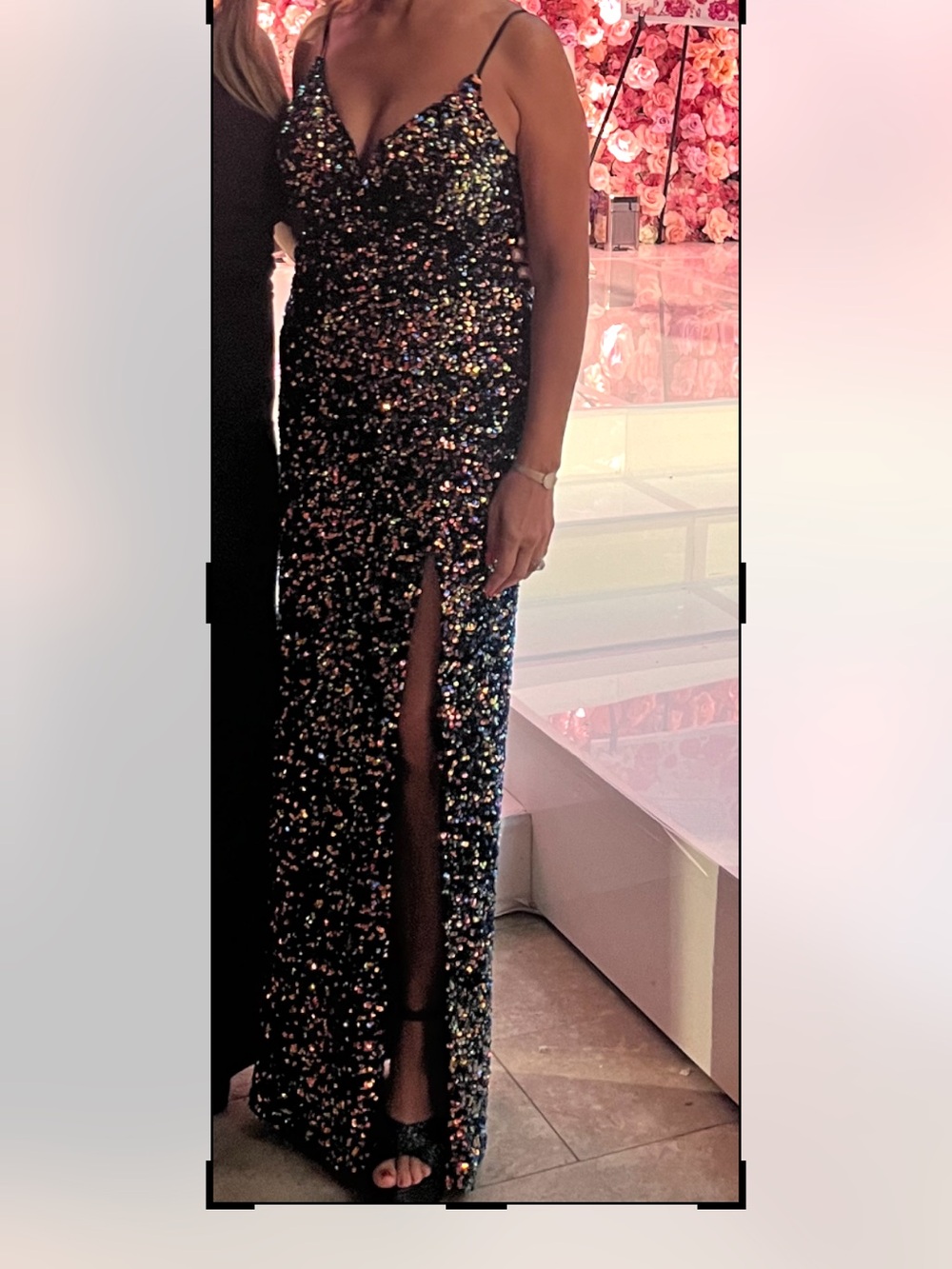 Sequin Sparkle Black Multi-Color Spaghetti Strap Evening Dress. Like new worn 1x